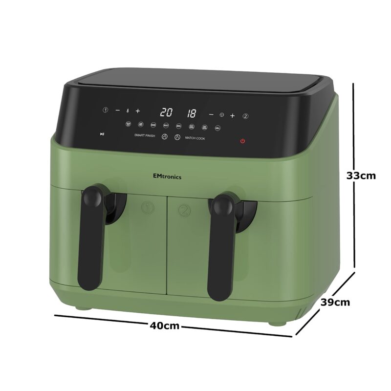 EMtronics EMAFDD9LSL Dual Air Fryer 9L - Double XL Basket, 8 Cooking Presets, 99-Min Timer, Stainless Steel, Oil-Free Healthy Cooking - Image 43