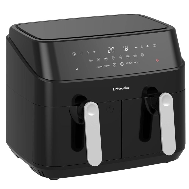 EMtronics EMAFDD9LSL Dual Air Fryer 9L - Double XL Basket, 8 Cooking Presets, 99-Min Timer, Stainless Steel, Oil-Free Healthy Cooking - Image 23